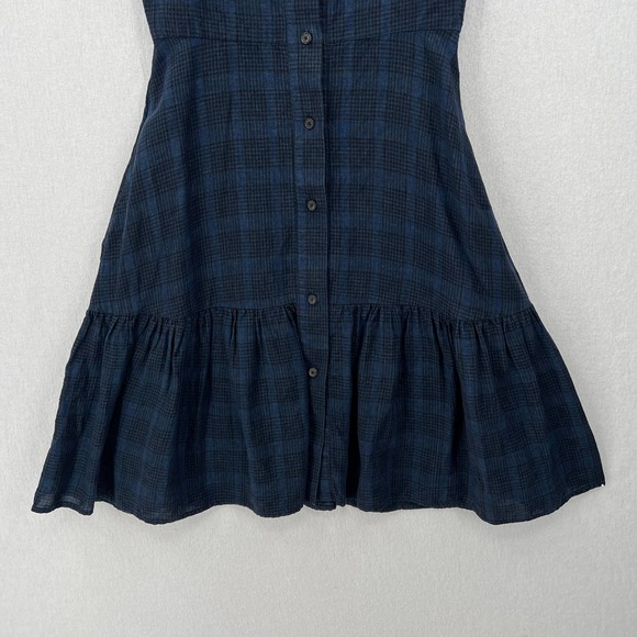 CREATURES OF COMFORT Dress Womens 0 Blue Plaid Linen Button Front Tie Shoulder - Picture 11 of 16